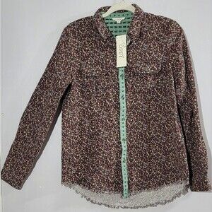ODDY size small floral print button up with fringe longsleeve top NWT